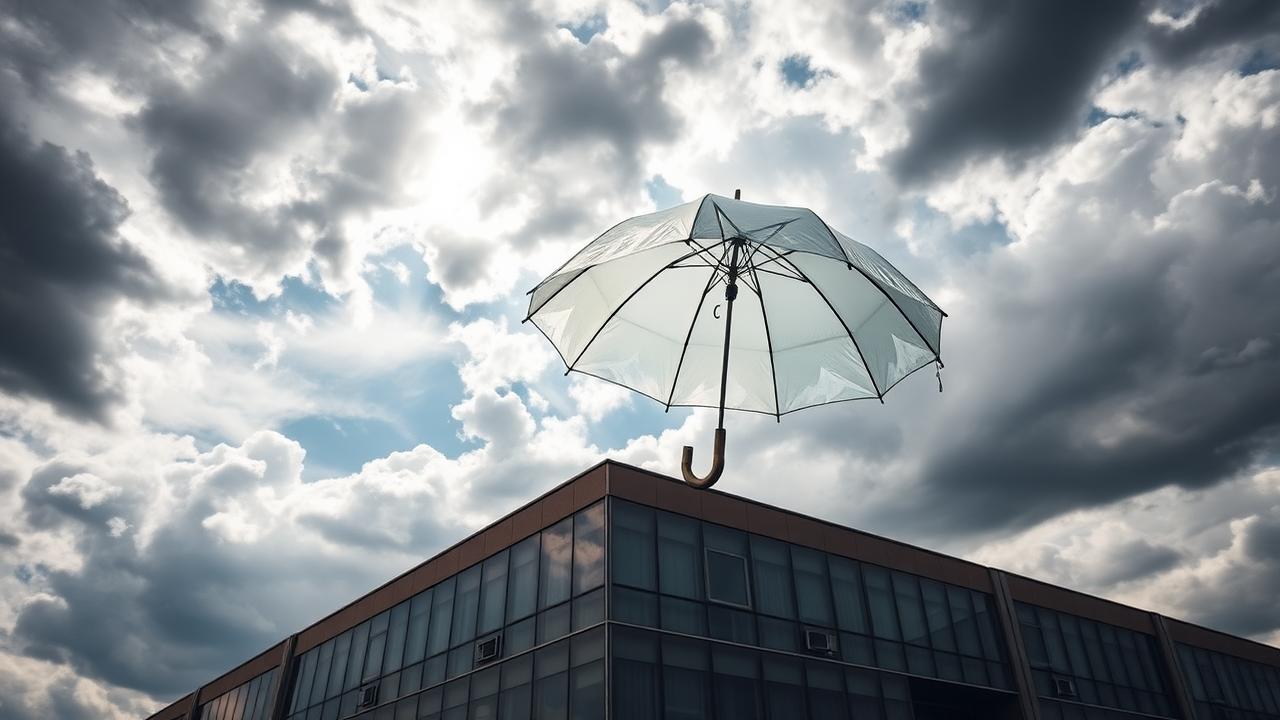 Umbrella protecting commercial building