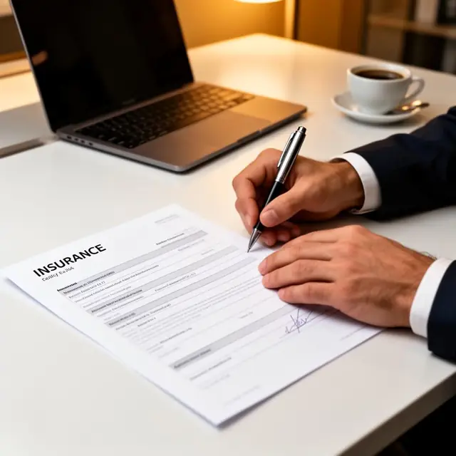 Business owner reviewing commercial insurance policy