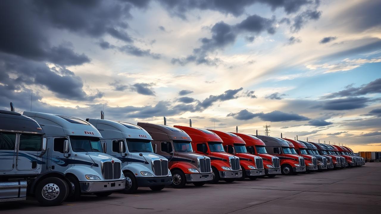 Fleet of trucks at terminal